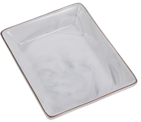 HAKIDZEL Ceramic Marble Pattern Tray Grey Marble Storage Plate Household Jewelry Display Plate Bathroom Vanity Soap Dish Countertop Organizer