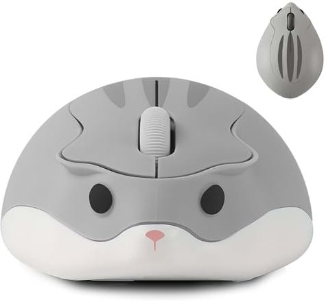 Kabellose Maus, niedliche Maus in Hamsterform,1200 DPI rauscharme optische Maus mit 2,4 G USB-Empfänger, leise kabellose tragbare Maus,geeignet für PC/Mac/Laptop,Geschenk für Kinder und Mädchen (grau)