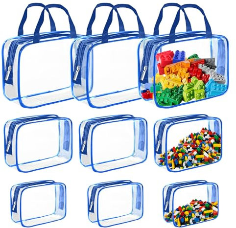 Wensdr 8 paquetes de bolsas de almacenamiento de juguetes de PVC coloridas, bolsas de aseo impermeables para niños, bolsas organizadoras de juguetes con cremallera para bloques de construcción,