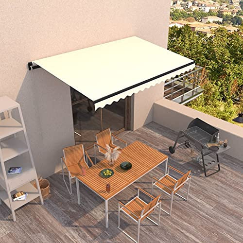 ShCuShan Tenda da Sole Retrattile Manuale 400x350 cm Crema,Tenda da Sole per Esterno Avvolgibile,Tenda da Sole a Bracci Estensibili con Telaio in Alluminio, Tettuccio Resistente al Sole e Impermeabile
