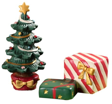 NAUZE 2 decorazioni natalizie per acquario in resina, mini scatola regalo, albero di Natale, statuetta di Natale, accessori decorativi per acquari per la casa