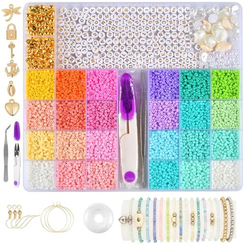 UieaMsio Perlen für Armbänder Pastell, 3mm Perlen Set, 24 Bunte Makkaron Matte Glasperlen zum Auffädeln, Perlen zum Auffädeln für DIY Bracelet Making Feiertage Partys Weihnachten