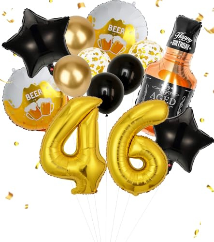 Anlgdi Folienballon Whiskey Deko, Luftballon 46. Geburtstag Deko Mann, Geburtstagsdeko 46 Jahre Manner Frauen, Helium Ballon Whiskey Bierglas Happy Birthday Deko für 46. Geburtstag Manner Party Deko
