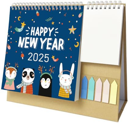 2025 Desk Calendar,Cartoon Pattern Office Desktop Calendar,Multifunctional Storage Desktop Calendar with Label Sticker and Memo,Calendar Note Planner for Daily Scheduling