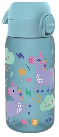 Ion8 Kids Water Bottles, BPA Free, Leakproof, Dishwasher Safe, Easy Open, Secure Lock, Small Boys & Girls Water Bottle,Kids Drinks Bottle for Spill-free Drinking, Blue, Unicorns, 350ml/12oz