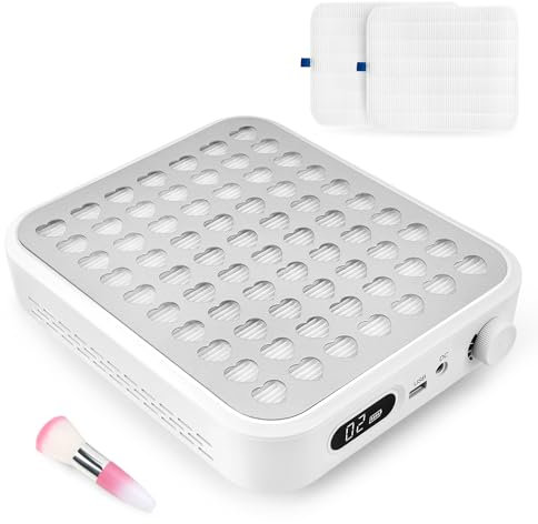 Madenia Rechargeable Nail Dust Collector: 56W Cordless Dust Collector Nail Salon with 2 Reusable Filters and 1 Brush, Powerful Nail Dust Extractor Fan for Acrylic Gel Nails, White