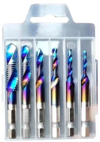 NINHFTDROU Tap Wrench Tool 6PCS/Set HSS Drilling Tap Bits Thread Screw Tools Machine Taps M3-M10 Tap Drill Bits Shank Titanium Coated(Blue)