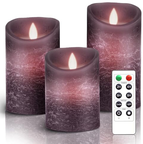 AiiBowy Led Kerzen [3er Set] Flammenlose Kerze Echtwachs Flackernde Dimmbar mit Fernbedienung Weihnachtskerzen LED Flammen 4/5/6” Tischdeko, Wohnzimmer, Weihnachten, Hochzeit, Party (Lila)