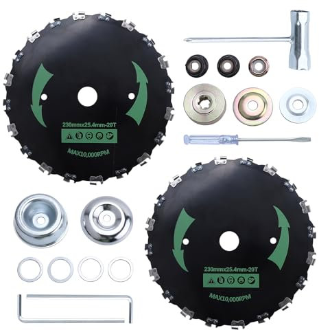 9 x 20T 2-Set Carbon Steel Round Chainsaw Tooth Brush Blades - Universal Adapter Kit with 3 Round Files, Compatible with Brush Cutter, Trimmer, Weed Eater, Husqvarna, Stihl, Ego