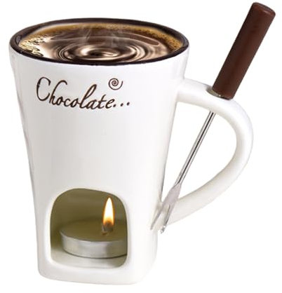 Tea Light Fondue Set - Porcelain Melting Pot, Tea Candle Fondue Set | Includes Candle and Forks | Compact and Portable for Indoor Gatherings, Picnics, or Camping, 4.33x3.46x4.72 Inches
