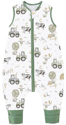 Chilsuessy Baby Sommerschlafsack mit Füßen 0.5 Tog Kleine Kinder Schlafsack mit Beinen Unwattiert 100% Baumwolle Schlafstrampler für Jungen und Mädchen, Happy Bauernhof, 80cm/Baby Höhe 90-100cm