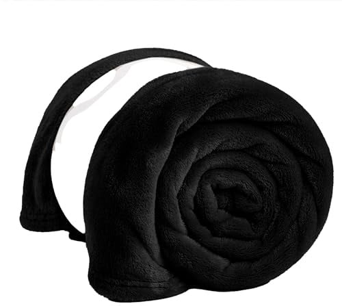 PRIME LINENS Fleece Blanket Reversible Throw for Sofa - Faux Fur Bed Blanket Lightweight Cozy Throw for All Seasons, Perfect for Bed Couch Camping & Travel (Black, 240 x 270 Cm)