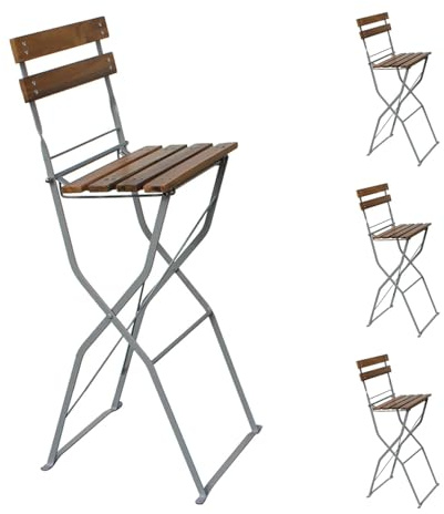 Mojawo Biergartenstuhl Klappsessel Barhocker Hochstuhl 42x48x107cm Gartenstuhl Klappstuhl Akazienholz Stahl pulverbeschichtet, Mengen:4 Stück
