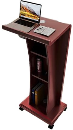 Rednerpult aus Holz, Rednerpult aus Holz, Rednerpult-Podiumsständer mit Rädern, 3 Ablagefächer, Kanzel, Rednerpult (rot)