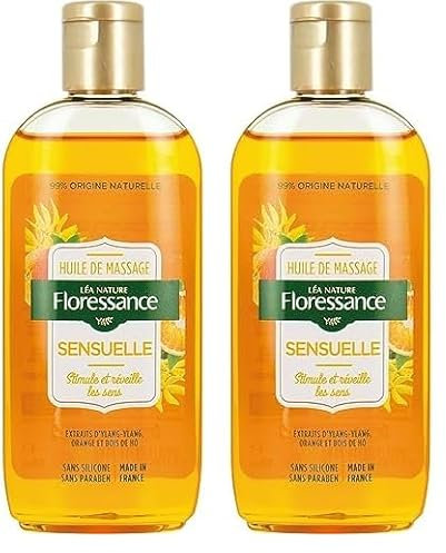 Floressance par Nature Huile de Massage Sensuelle 150 ml - Extraits d'Ylang, Orange et Bois de Hô (Lot de 2)