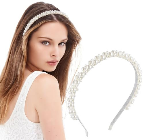 1 Stück Weiß Perlen Haarreif Kopfbedeckung,Perlen Haarreifen,Bride Haarreif,Mädchen Perle Haarschmuck,Perle Damen Haarbänder für Hochzeit,Fotografie Hochzeit,Tägliche Verabredungen