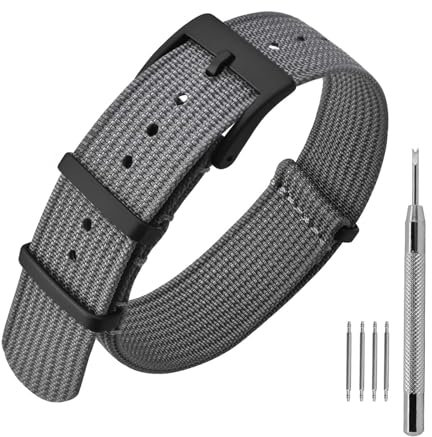 ANNEFIT Nylon Uhrenarmbänder 21mm mit Edelstahl Metall Schwarz Schließe, Sport Atmungsaktive Ersatzarmband (Grau)