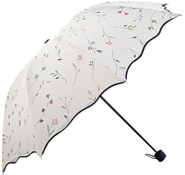 Sombrilla plegable para mujer, diseño floral, portátil, protección UV, resistente al viento, fuerte, compacto, para verano, UPF 50+, ligero, para viajes, jardín, lluvia, blanco, 100 cm (39 inches)
