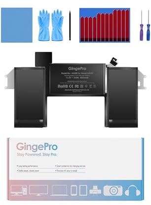 GingePro Replacement Battery for MacBook Air A2337, 13-Inch, 2020 M1 | Replaces battery: A2389, 11.4 V 4800 mAh 55 Wh, up to 1000 cycles, 2 screwdrivers, tool kit, installation guide
