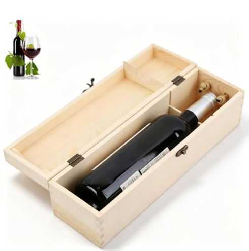 Tomedny Caja de madera para vino, caja de almacenamiento para botellas de vino, gran portabotellas vintage, estuche de madera para fiestas de cumpleaños, bodas y aniversarios.