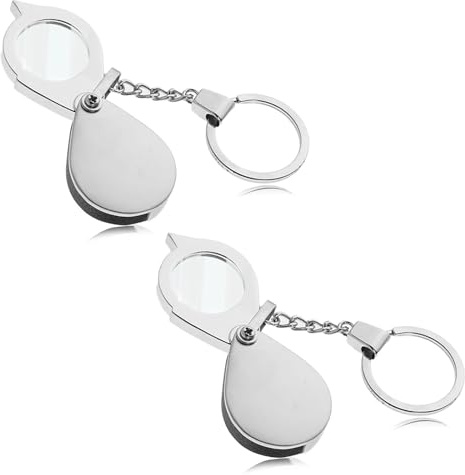ZhouWei 2 Stück Tragbare Lupe, Faltbare Leselupe mit Schlüsselanhänger 5-fache und 20-fache Handlupe Tragbare Leselupe, für Senioren Kann zum Lesen von Zeitungen als Geschenk Verwendet (Silber)