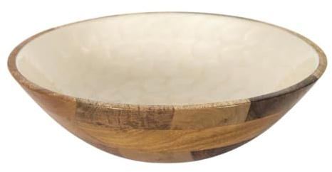 AltoBuy Saladier en Bois de manguier avec intérieur texturé nid d'abeille Beige (Ø27,5 cm)