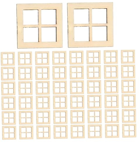 50Pcs Dollhouse Windows 1:12 DIY Wooden Dollhouse Furniture Window Frame for Doll Houses Decoration