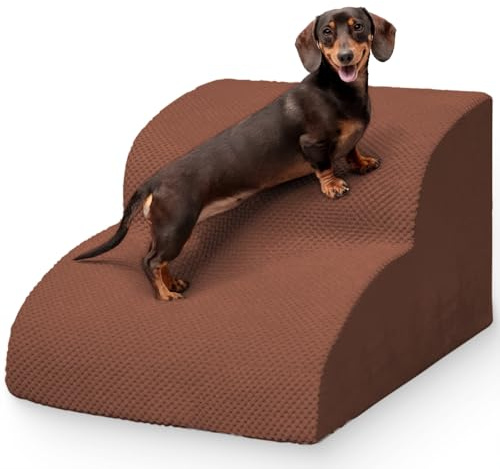 Niubya Hundetreppe für Kleine Hunde H30 cm - für Katzentreppe Hundetreppe Bett und Sofa, ältere und verletzte Haustiere, mit waschbarem Bezug und hochdichtem Schaumstoff (Braun, 2 Stufen)