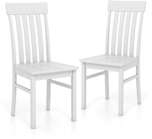 FANTASK 2er Set Esszimmerstuhl, Küchenstuhl Holz mit Rückenlehne, Wohnzimmerstuhl bis 150 kg, Essstuhl für Küche, Esszimmer, Esszimmer (Weiß)