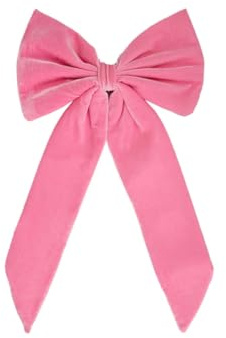 Hrlace Fiocco di Natale in velluto, 75 cm x 38 cm, grande fiocco natalizio in velluto, fiocco, decorazione per albero di Natale, ghirlanda di Natale, porta, camino, rosa #1