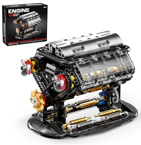 BseSparklion V8 Engine Building Blocks Sets, Mini V8 Engine Model Kit That Runs with Manual Joystick, Compatible with Lego Adults, STEM Physical Science Experiment Toy for Teens Boys 14+ (502 PCS)