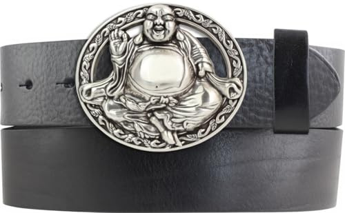 BELTINGER Gürtel aus Vollrindleder mit Buddha-Schließe 40mm | Ledergürtel mit buddhistischer Buckle für Damen Herren 4,0cm | Leder-Gürtel mit Druckknöpfen 4cm