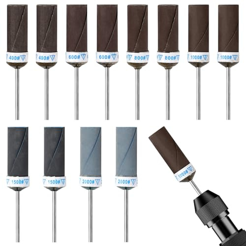 12PCS 400-2000 Grit Sanding Drum Set, Rotary Tool Accessories Bits Sander Set Bands Mandrels for Wood/Metal/Plastic/Glass/Stone/DIY-Craft