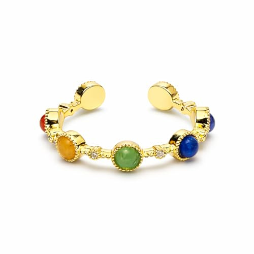 Generisch Chakra Ring Verstellbar Gold Damen | 7 Chakra Steine Offener Ring | Energiezentren Balance Schmuck | Statement Ring Yoga Meditation | Spiritueller Heilstein Schmuck
