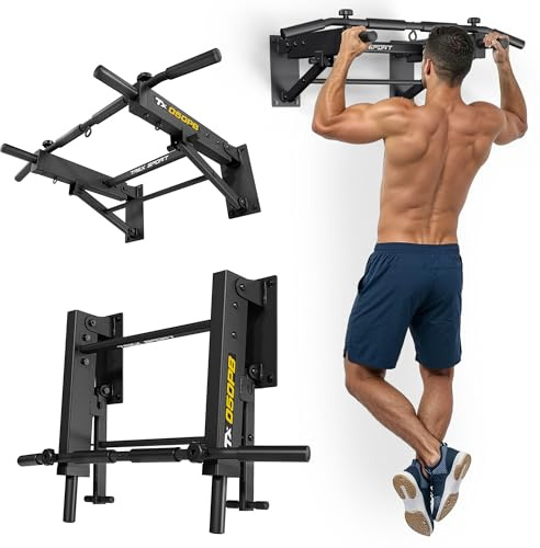 TREX SPORT Klimmzugstange klappbar zur Wandmontage Boxsack Öse TX-050PB | 6 rutschfeste Schaumstoffgriffe, stabile Stahl Pull Up Bar für effektives Krafttraining zuhause, Wandhalterung, bis 120kg