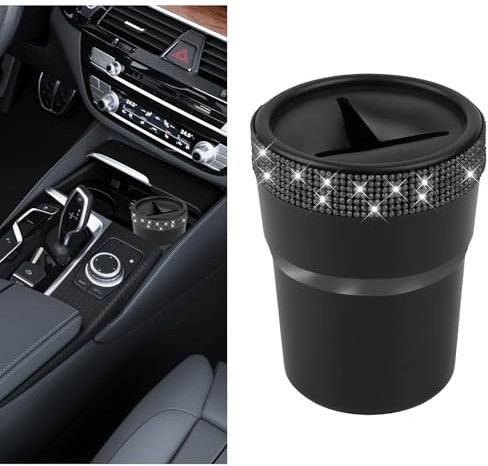 FINELYCR Poubelle Voiture Interieur, Mini Poubelle Porte Gobelet, Universel Porte-Monnaie pour Voiture, avec Décoration en Diamant Noir, pour Différents Modèles, pour Ranger Pièces Monnaie et Clés
