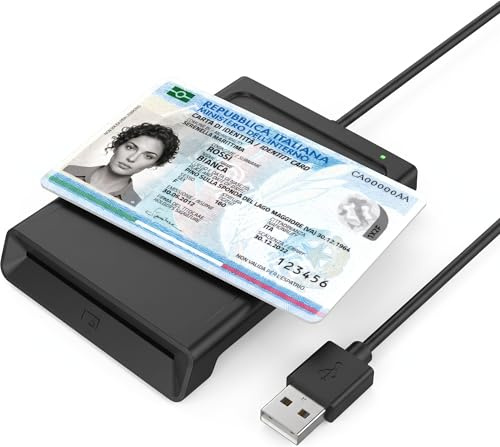 ELLENNE NFC Kartenleser + USB-Chip für elektronischen Personalausweis (CIE 3.0), Gesundheitskarte, SIM und digitale Signatur - kontaktloser Kartenleser für Windows, Mac und Android (schwarz)