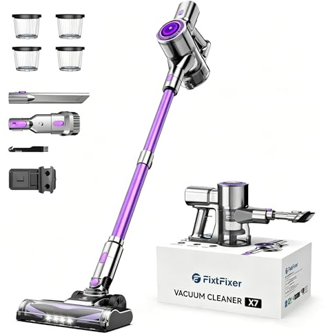 FixtFixer Vortisys Akku Staubsauger, 60KPA/400W Kabelloser Staubsauger | Anti-Tangle-Bürste, Wandladestation, 4 HEPA-Filter, Handstaubsauger für Tierhaare/Teppiche/Hartböden