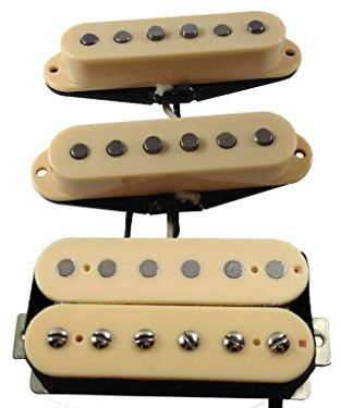 Alegree Texan Hailstorm Stratocaster à remontage manuel et col et milieu + Humbucker bridge Humbucker Stagger blanc vintage.