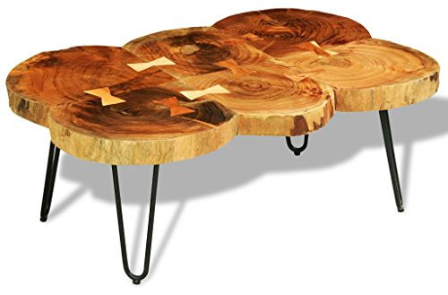 Festnight Couchtisch Sofatisch Kaffeetisch aus Sheesham-Massivholz 35cm Höhe Beistelltisch 6 Baumscheiben 90x60x35cm Holztisch