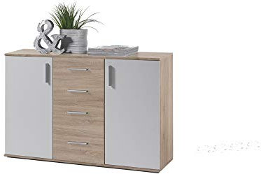 AVANTI TRENDSTORE - BEA - Comò in Legno Laminato e Bianco, Disponibile in 3 Diversi Colori e Dimensioni (120x84x35 cm, Marrone-Bianco)