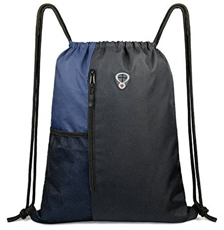 BeeGreen Zaino sportivo con coulisse, borsa da palestra per donne e uomini, di grandi dimensioni, con due tasche con cerniera e tasche in rete per bottiglia d'acqua