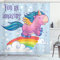 ABAKUHAUS Einhorn Duschvorhang, Pony in The Sky, Stoffliches Gewebe Badezimmerdekorationsset mit Haken, 175 x 180 cm, Hellblau Mehrfarbig