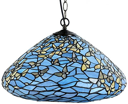 Casa Padrino Luxus Tiffany Hängeleuchte Schmetterlinge Blau/Mehrfarbig Ø 50 x H. 135 cm - Hängelampe aus zahlreichen Glas Mosaik Stücken