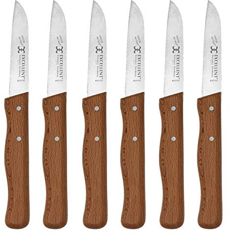 Set 6 x Solingen Küchenmesser - Kleines Solinger Allzweckmesser für die Küche - Gemüsemesser - Obstmesser - Schälmesser - Edelstahl rostfrei - Heft aus Echtholz