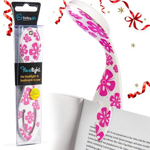 Gifts for Readers & Writers Bookmark Reading Light Pink Flowers -2in1 Clip On Bookmark Mini for Reading Night in Bed, Battery Operated Travel LED s, Flexible 8 Lumen Lights for Books