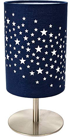 Happy Homewares Beautiful Stars Decorated Children/Kids Midnight Blue Cotton Bedside Table Lamp Creates Stunning Effect Against the Wall | 23cm Height | 40w Maximum