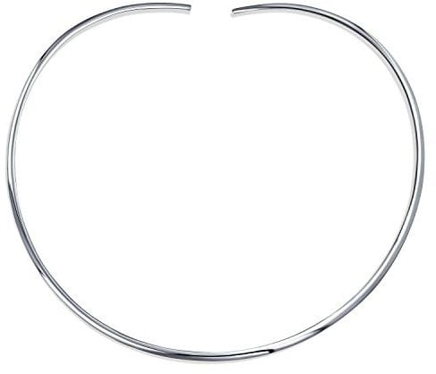 Bling Jewelry Classic Simple Plain Flat Slider Contoured Collar Curved Choker Necklace For Women Polished.925 Silver Sterling Add Pendant 2MM