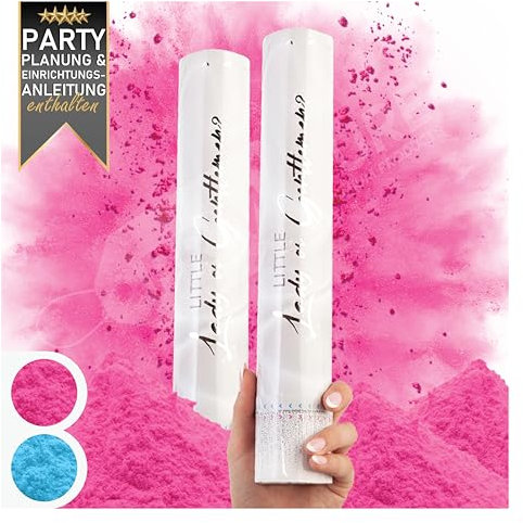 PrimePure Cañones de Confeti para Revelacion Genero Bebe - Canon de Polvo Biodegradable - Rosa, Pack 2 - Gender Reveal Humo Rosado, Bombas Cañones para Anunciar Bebé Niña