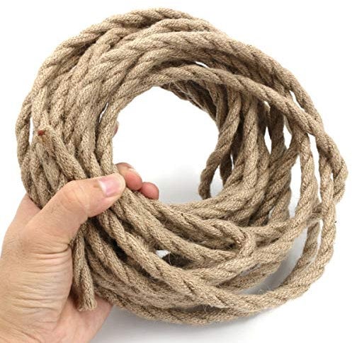 1Metre Hemp Twisted Vintage 2 Core Fabric Braided Woven Cable - Double Insulated - 0.75mm - 6.6mm Total Diameter - UK Approved - Retro Electrical Wire Flex Pendant Cord (1M, 2 Core Twisted)